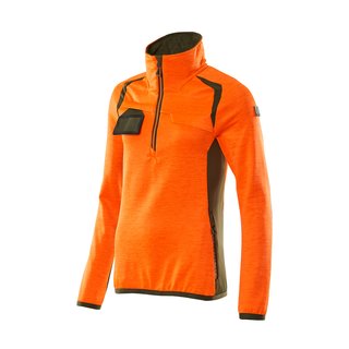 MASCOT Fleecepullover mit kurzem Zipper, Damen hi-vis orange/moosgrn M